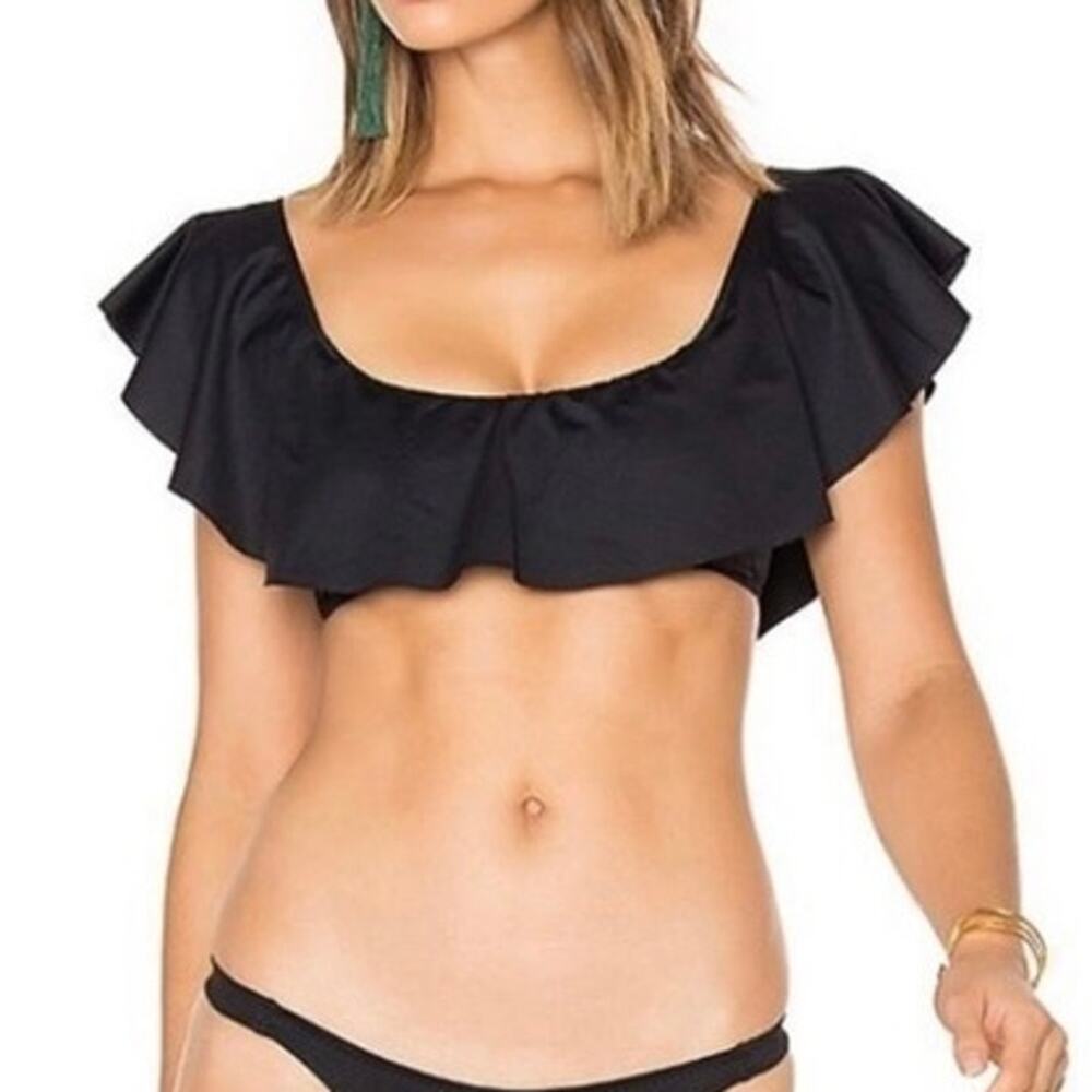 Eberjey Margarita black ruffle convertible bikini top NWT Large
